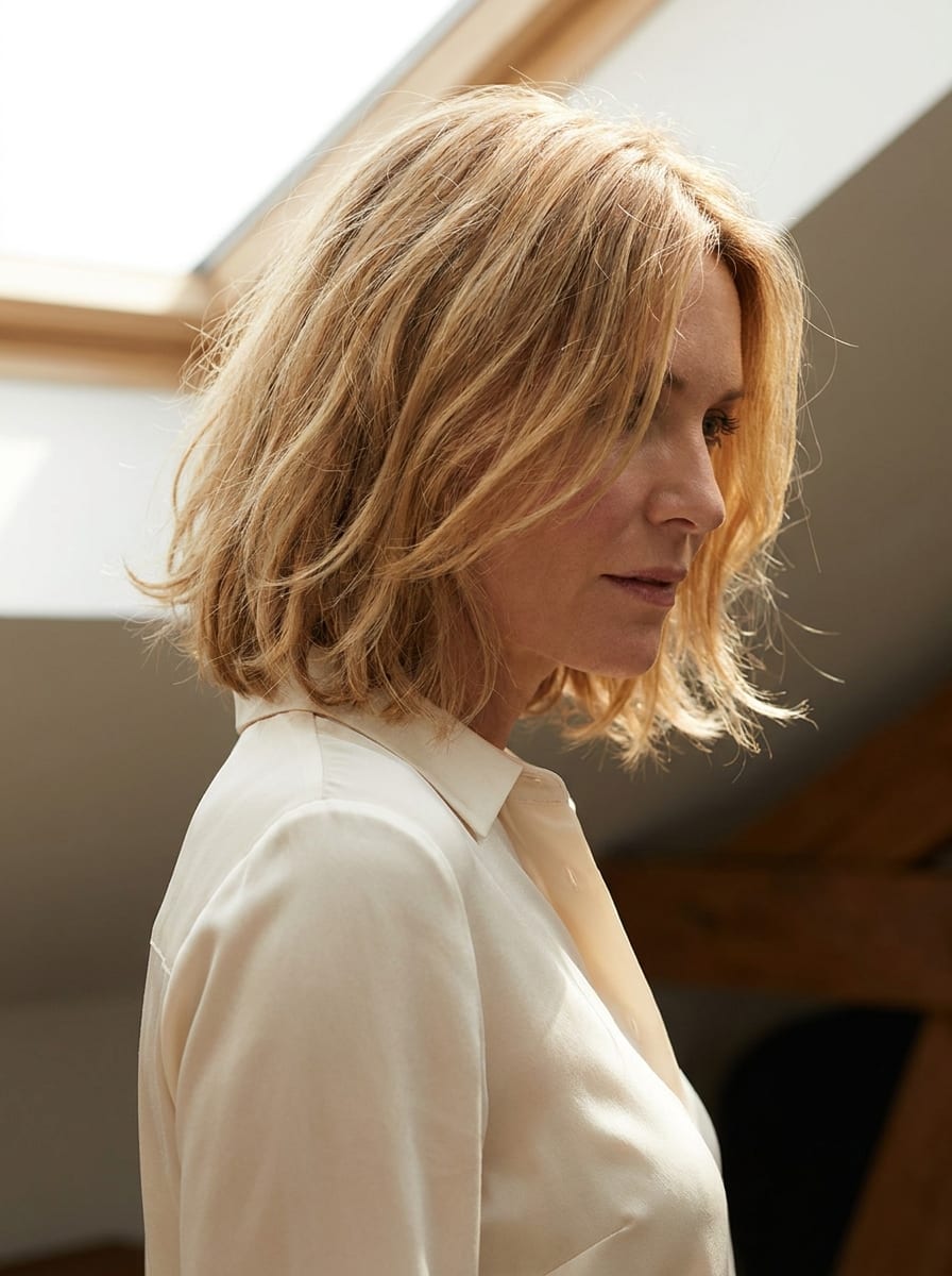 Bob mit federnden Spitzen in warmem Blond - Mittellanger blonder Bob